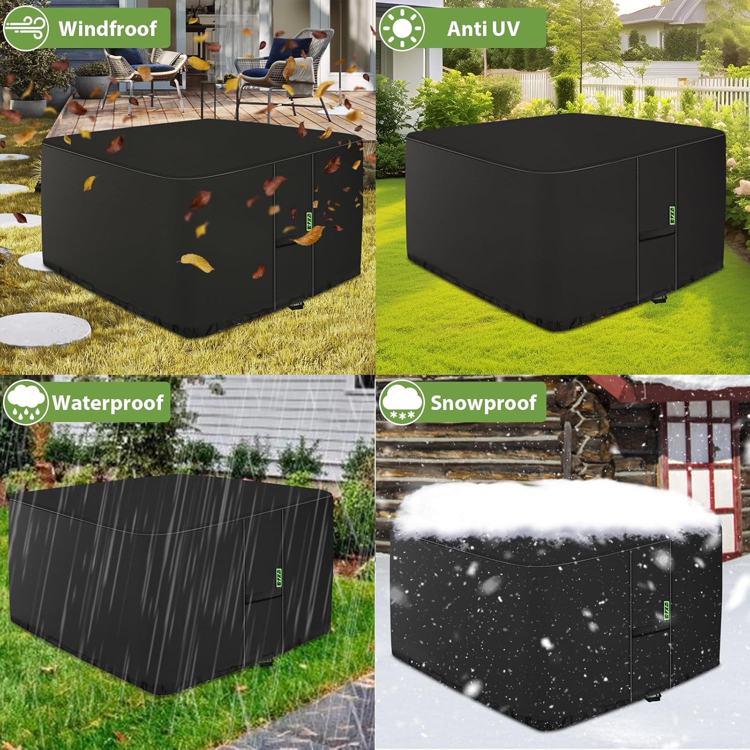 Fire Pit Cover Square ( 36”L x 36”W x 20”H ) Heavy Duty 600D Polyester with PVC Coating Material, Weather Resistant and Waterproof, Fire Pit/Bowl Cover, Black - Image 9