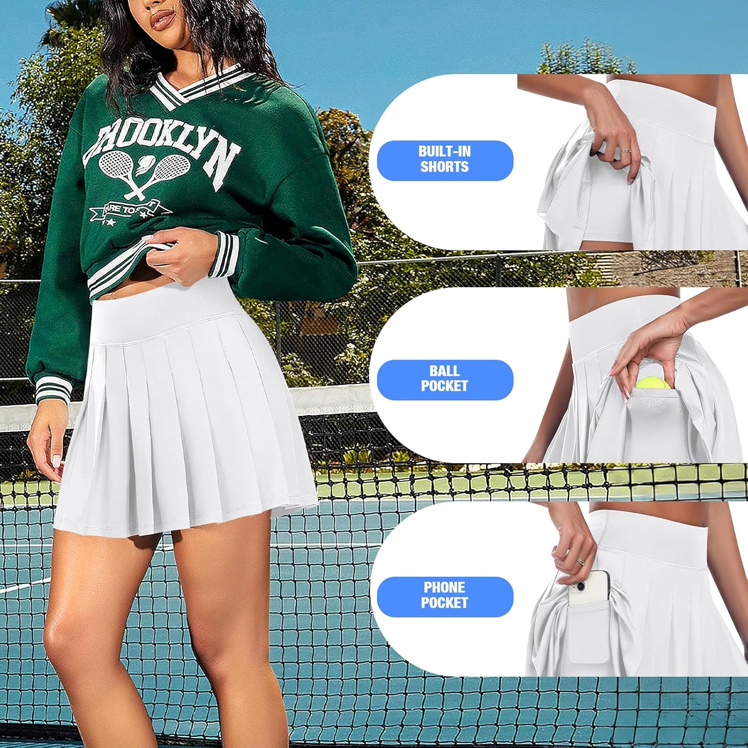 JoyGirl Womens Pleated Skirt with Shorts Tennis Skirt School Uniform Skirts Mini Skater Skirts Skorts with Pockets - Image 5