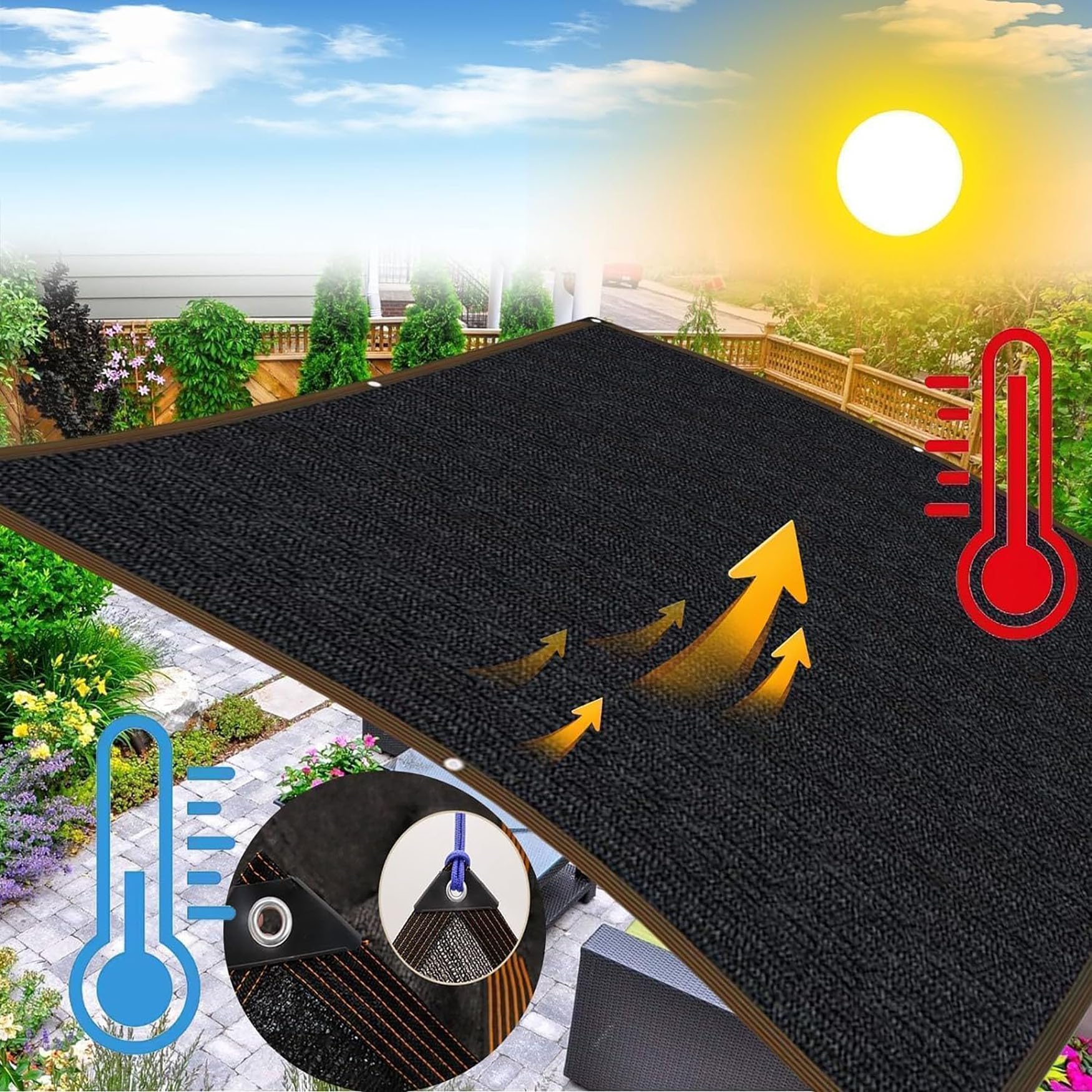 Lona Sombra Exterior 550 x 600 cm Resistente a Los Rayos UV, Transpirable y Protector Solar Red de Sombra Al Aire Libre para Pérgola, Plantas de Patio, Gallinero, Exterior, Negro