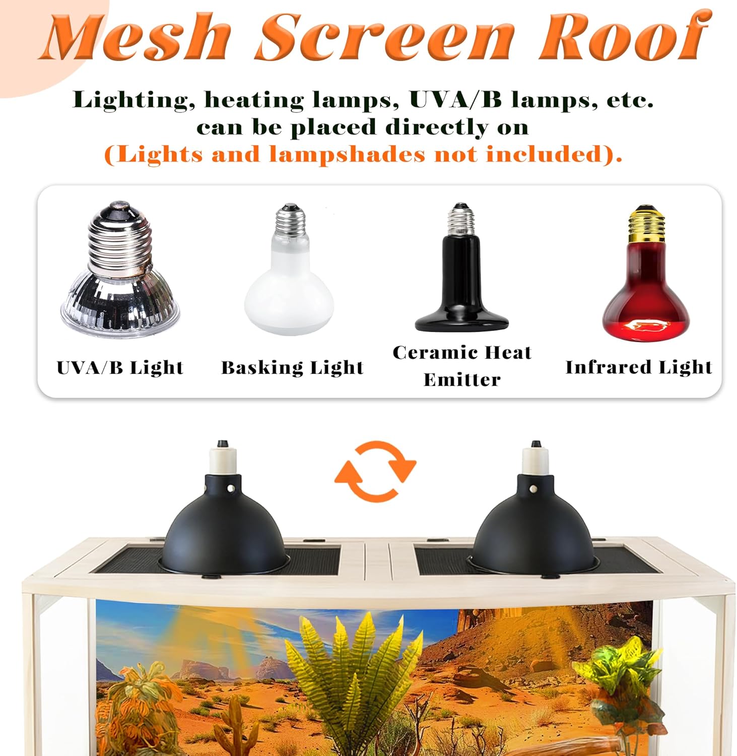 PROLEE Bearded Dragon Tank, Curved Reptile Enclosure with 3-Side Clear Acrylic Panels, Spacious Lizard Tank with Metal Mesh Top and Lockable Door for Reptile Habitat