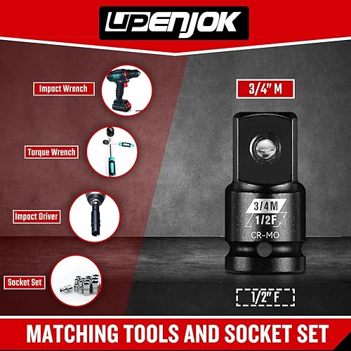 Miniatura 10 de Juego de adaptadores de vaso de impacto de 3 piezas, SAE estándar, 34" a 1", 34" a 12", 12" a 38" de acero Cr-Mo, destornillador de impacto y kit de