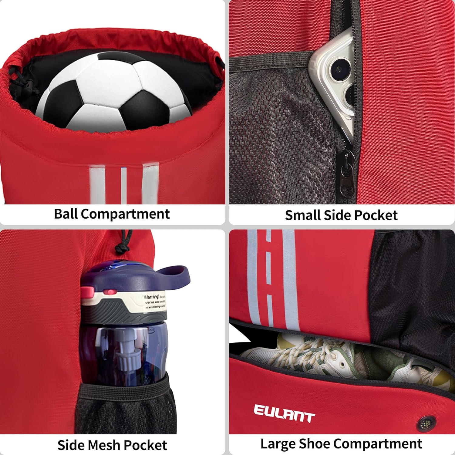 EULANT Soccer Backpack with Shoes Compartment, Waterproof Drawstring Bag for Sport Gym Swim Yoga Travel Football Volleyball