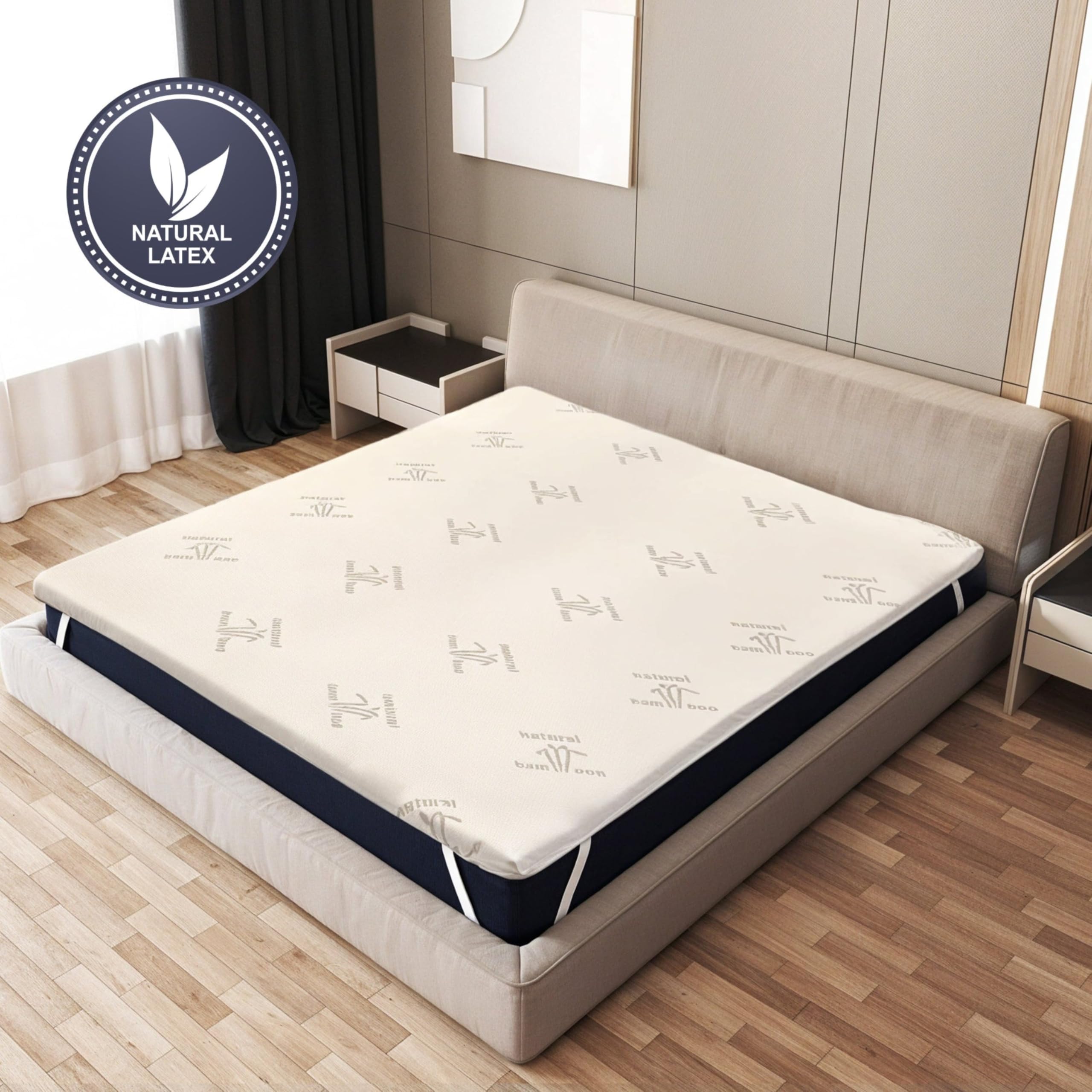 The White Stone Topper Singolo in Lattice Naturale | Tessuto in Bamboo Traspirante e Anallergico Sfoderabile | Altezza 5 cm | Elastici di fissaggio agli Angoli | Correttore per Materasso 80 x 200