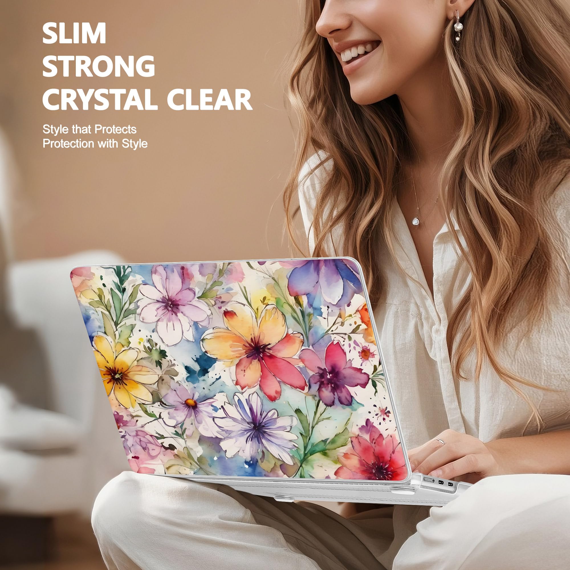 May Chen M4 Custodia per MacBook Air da 15 pollici compatibile con display e touch ID retina liquida, custodia rigida in plastica - fiori astratti