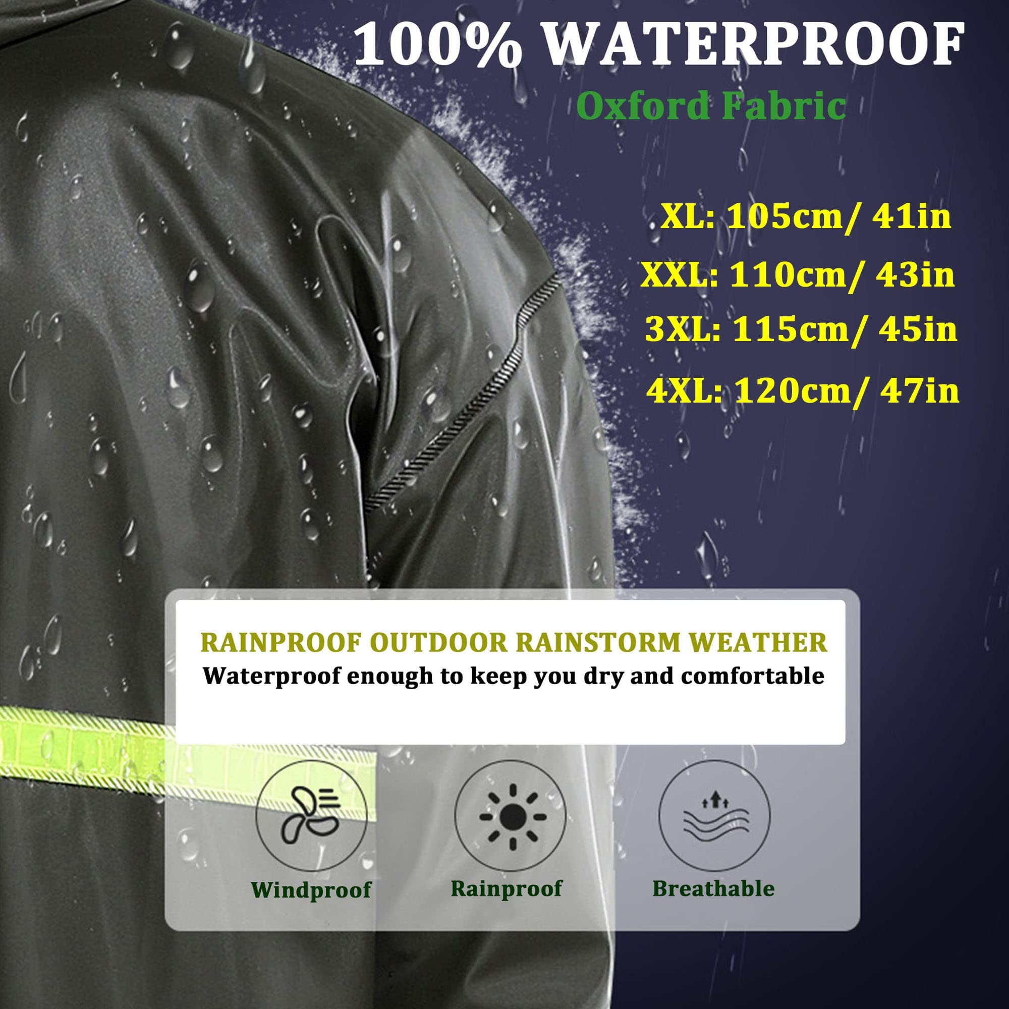 Poncho de Pluie à Capuche Aldult Cape de Pluie Imperméable Durable Rain Poncho avec Bandes Réfléchissantes pour Cyclisme Camping Randonnée Pêche (Color : Noir, Size : 4XL)
