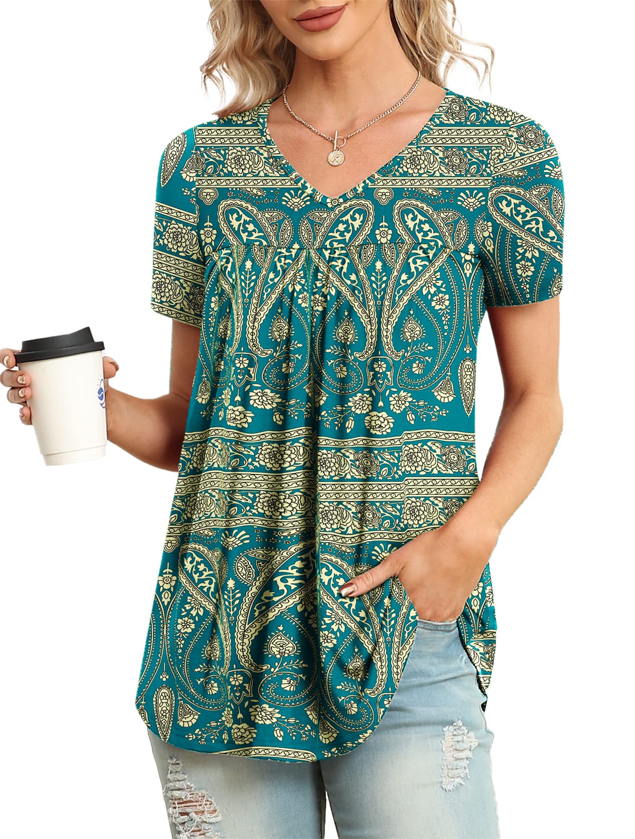  LAOLASI Womens Summer V Neck Short Sleeve Shirt Casual Tee S-3XL
| LAOLASI Summer Tunic Tops V Neck Short Sleeve Shirt 