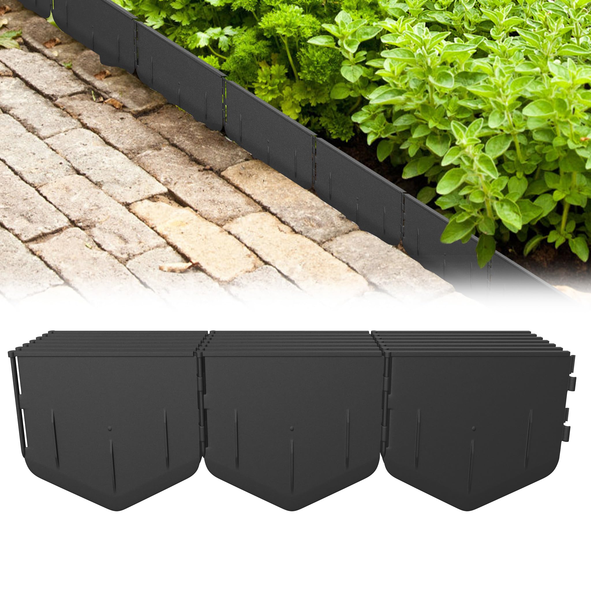 Yunvin Flexible Lawn Edging, Sturdy Plastic Flower Bed Border, Invisible Lawn Border, Easy to Install, Simply Hammer into Place, Garden Paving Edge, Black, 20 pcs 400cm/13.1ft