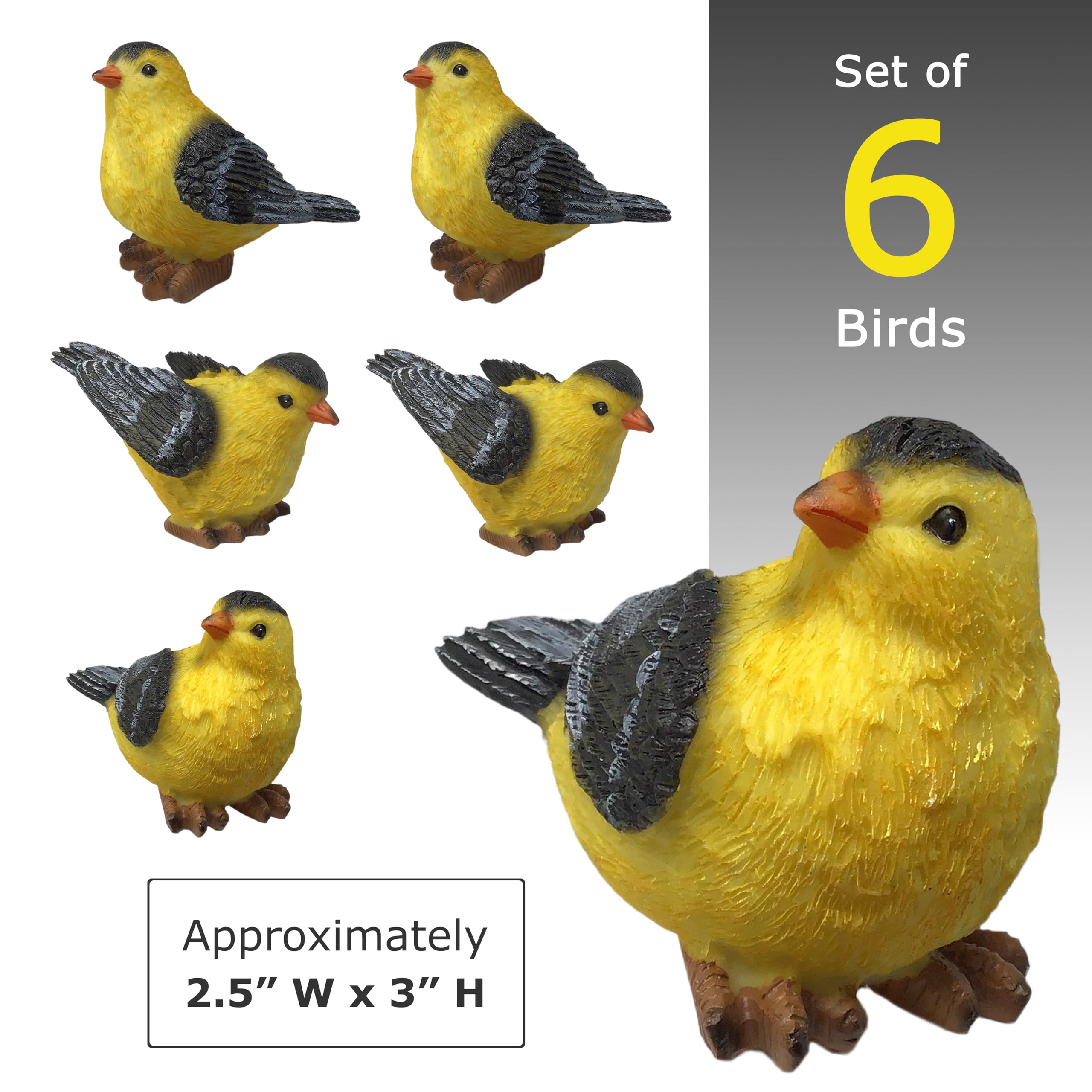 BANBERRY DESIGNS Set di 6 statuine di uccelli cardellini, decorazione a forma di uccello, altezza 7,6 cm