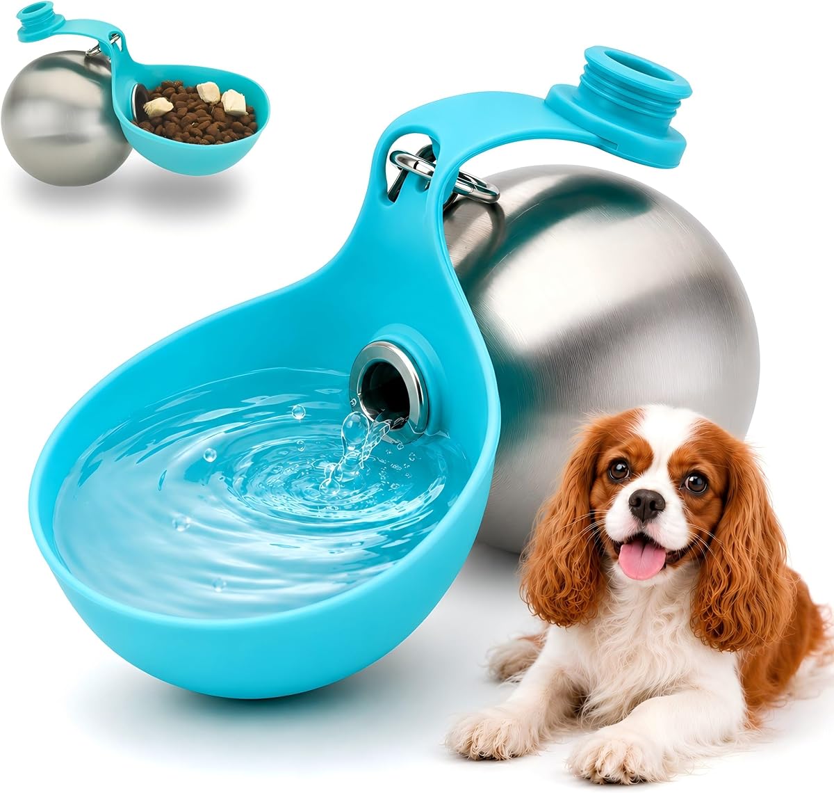 Botella de agua portátil para perros pequeños 2 en 1 Dispensador de agua para perros de viaje con tazón | Botellas de agua para perros de 10oz, botella de agua para cachorros sin derrames de acero inoxidable para caminar, cuenco de silicona plegable a prueba de fugas para perros pequeños