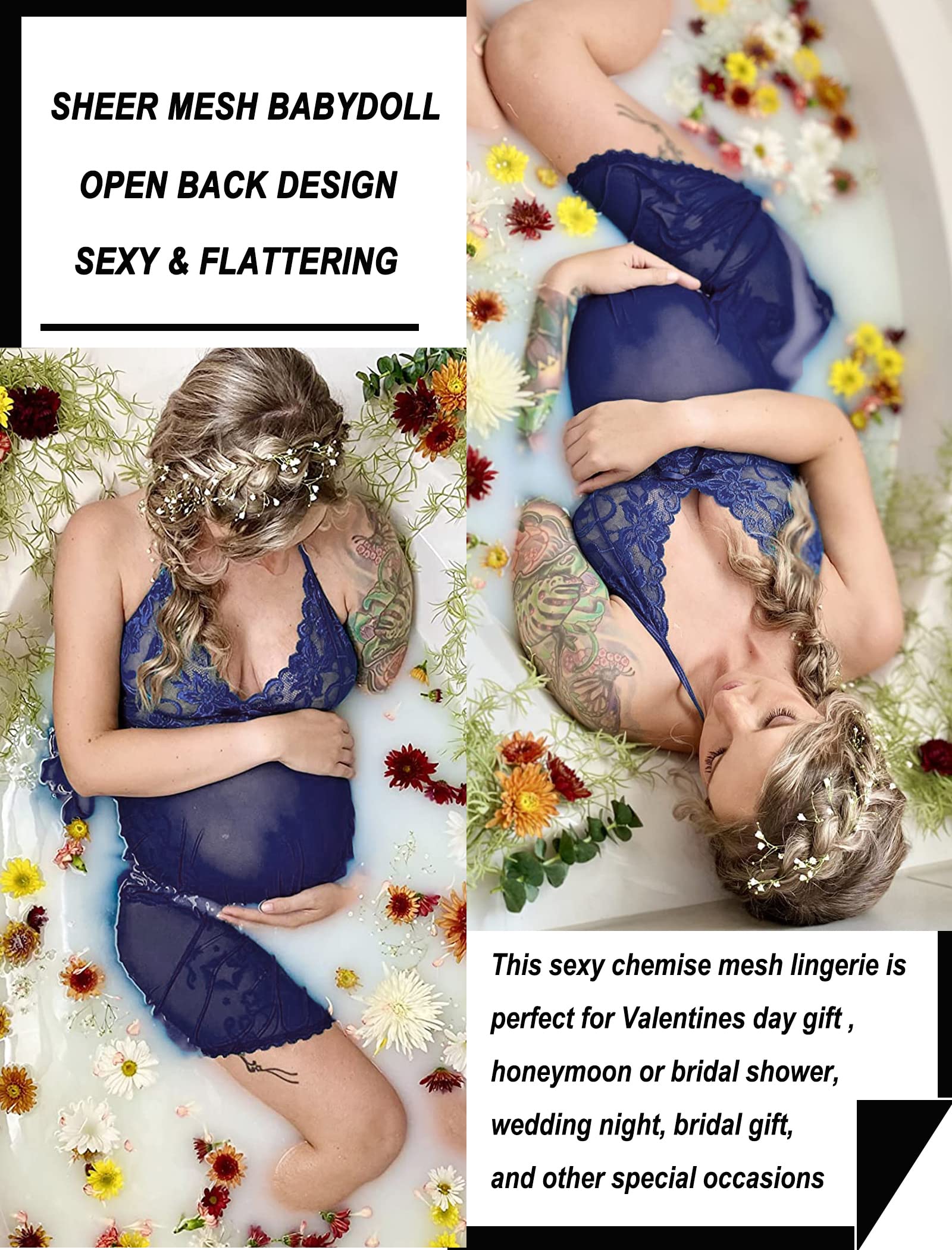 GXNRHG Lingerie pour Femmes Dentelle Nuisette Licou Chemise col en V Chemise de Nuit vêtements de Nuit Sexy Chemise de Nuit