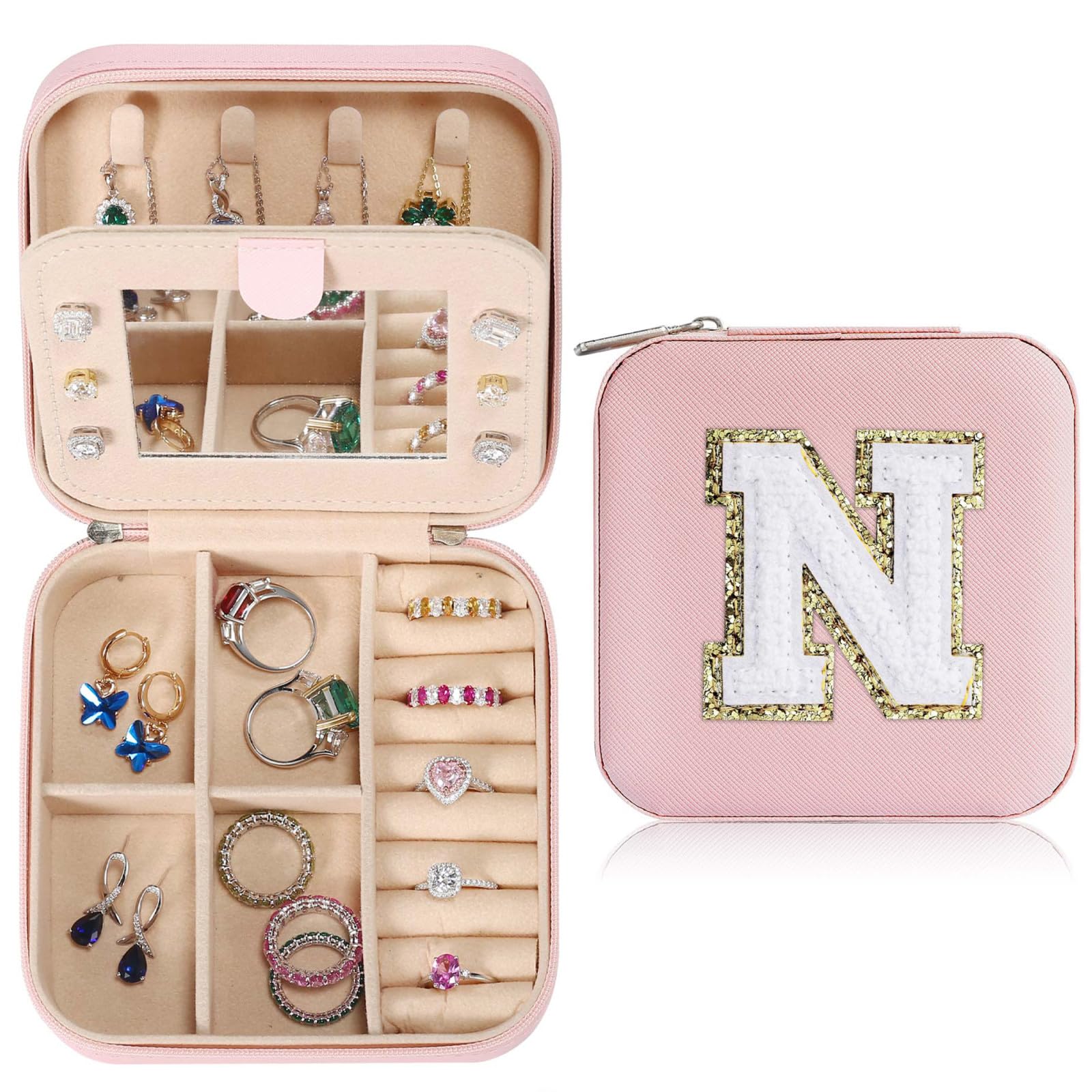 Parima Graduation Gifts for Her, Graduation Travel Gifts for Women | 2023 Graduation Gifts Travel Accessories for Girls | Graduation Travel Essentials Large Jewelry Box - Letter N, Pink