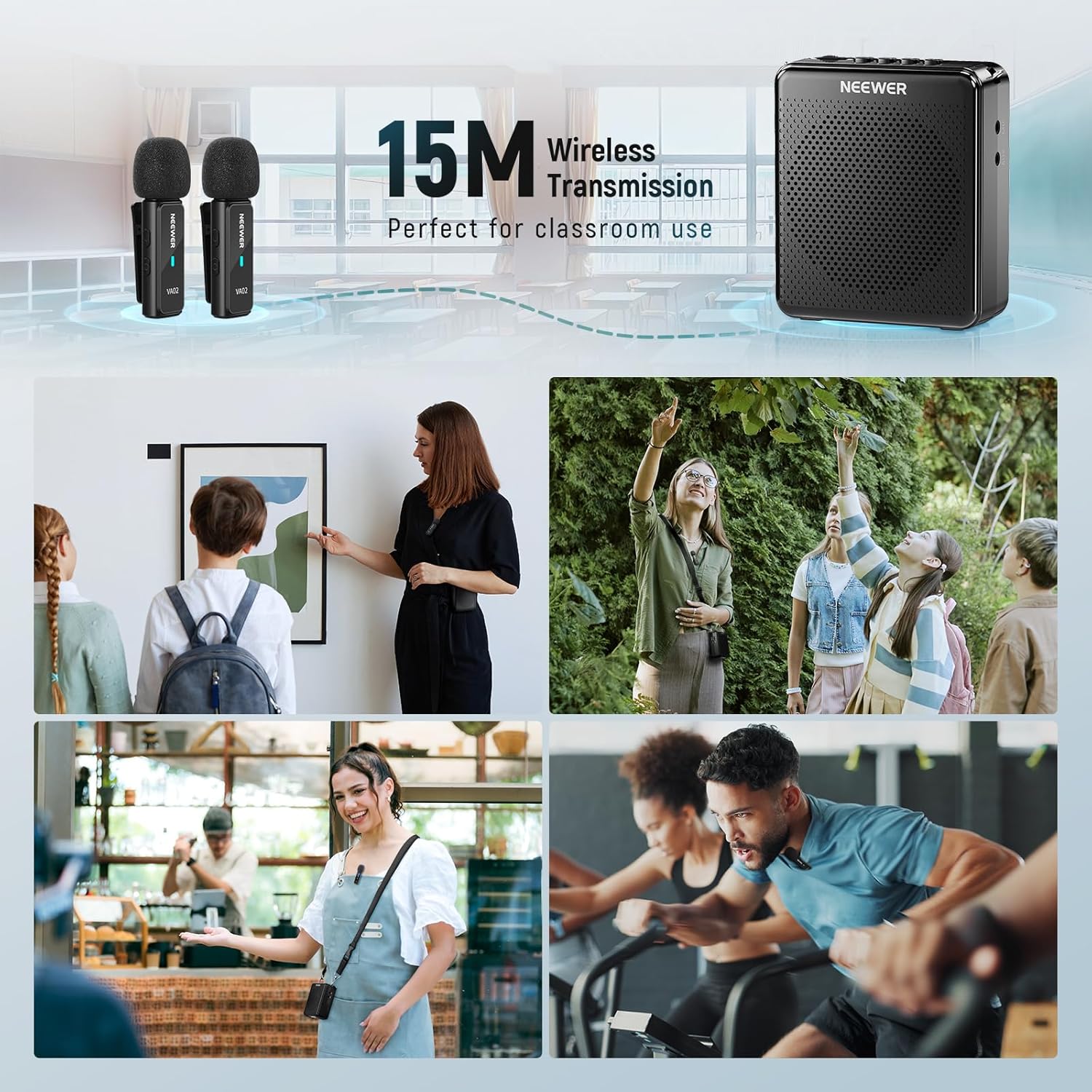 NEEWER VA02 Voice Amplifier with Wireless Microphone, Portable Mini USB C Rechargeable Noise Cancelling Sound Speaker Megaphone & Mic Set, 10Hrs, 15m Range for Classroom Teachers Trainers Tour Guides - Image 9