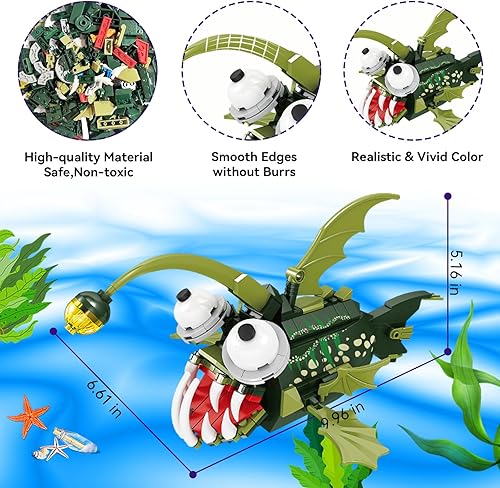 Miniatura 4 de KAZI Criaturas de mar profundo, peces pescadores, juguetes de animales marinos, juego de figuras, regalos para niñas y niños de 6 años de edad (pez