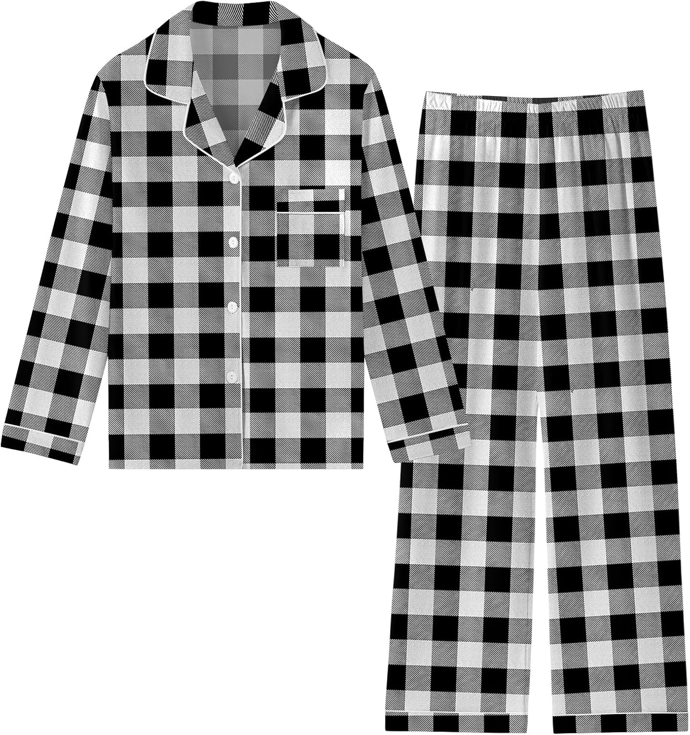 Umeyda Boys 100% Cotton Pajamas Set Kids Soft Long Sleeve Top and Pants Sleepwear 2 Pcs Button-Up Comfy Pjs Set for Ages 4-12