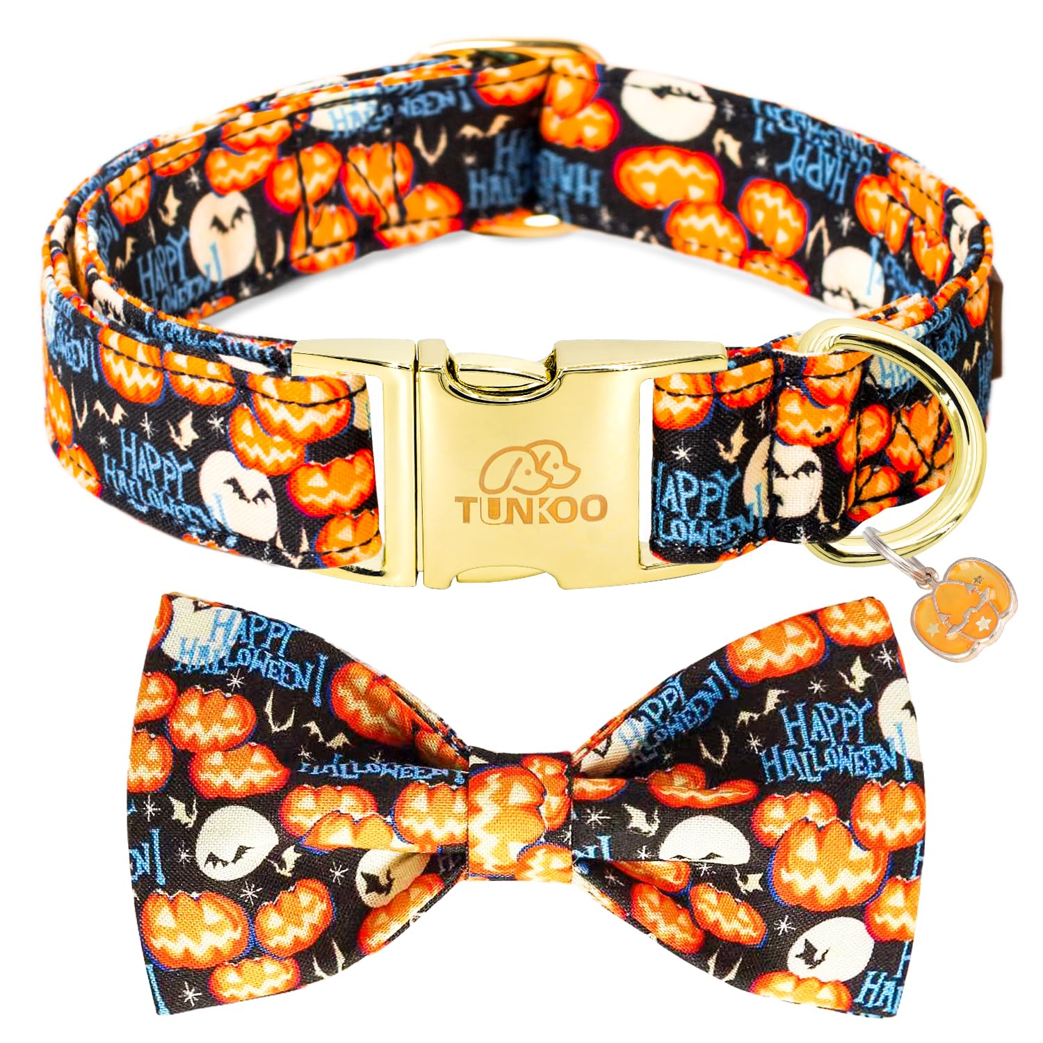 Tunkoo Happy Halloween obroża dla psa z dynią - trwała, regulowana i stylowa obroża dla zwierząt dostępna w rozmiarach S, M, L