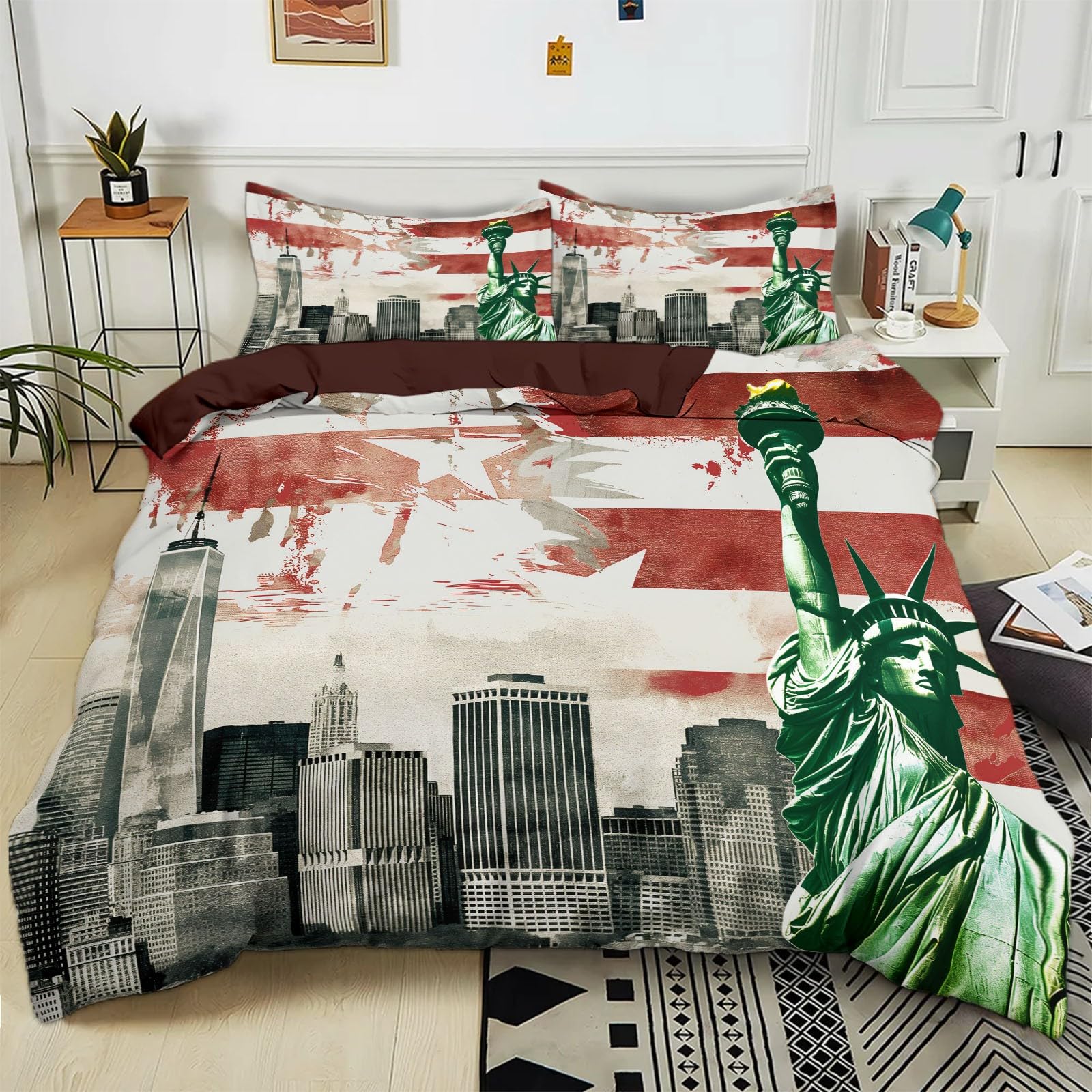 Housse de couette 220x240 États-Unis parure de lit polycoton 3 pièces avec 2 taies d'oreiller