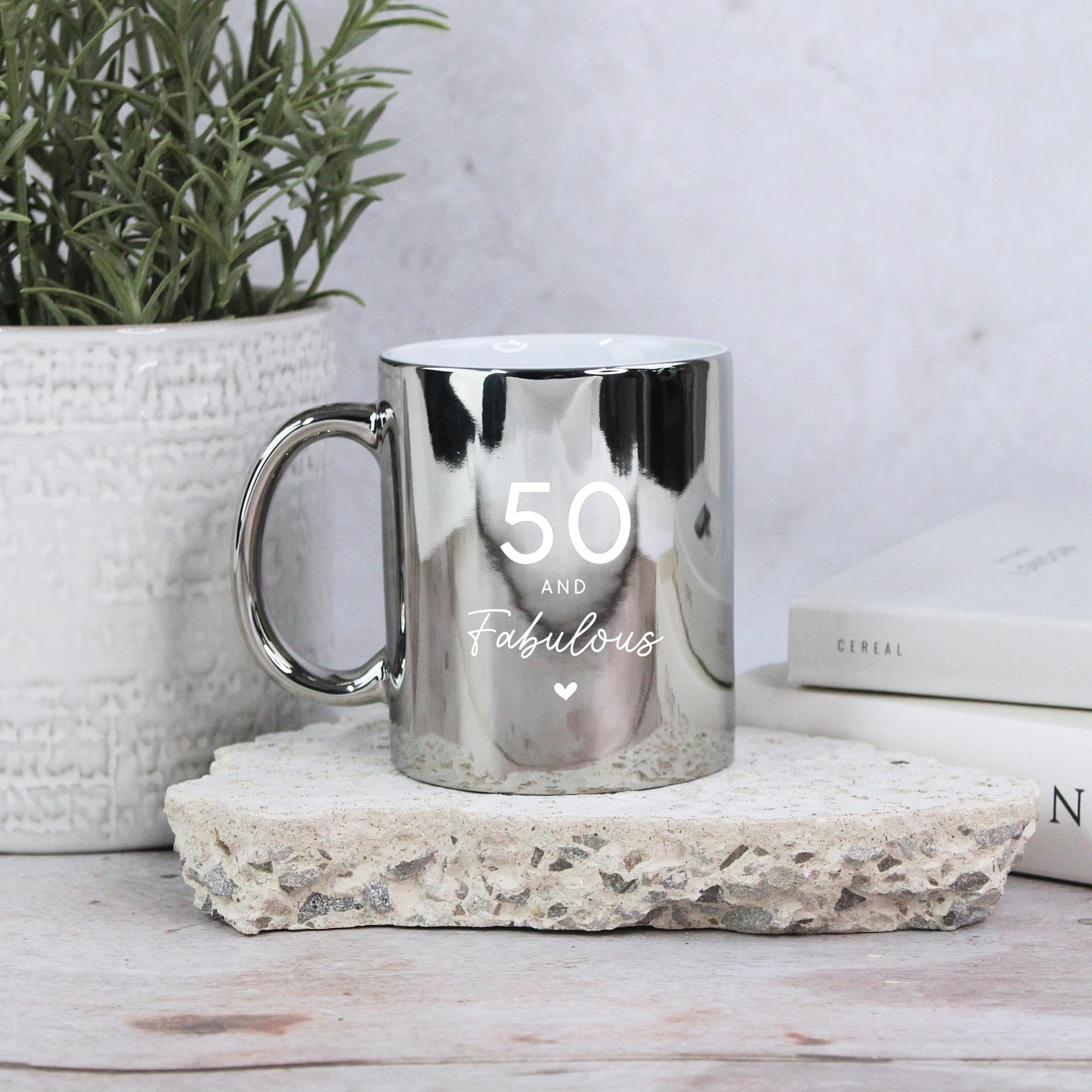 Ebuygb Silver Mug Shiny 50 & Fabulous Ceramic Coffee Cup, Milestone Birthday, 50Th Birthday Gift For Her, Mum, Auntie, Friend