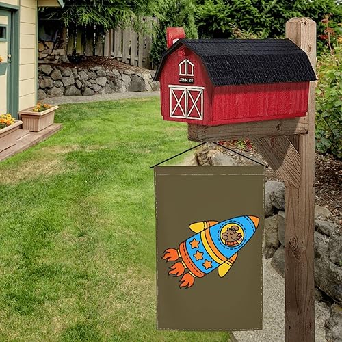 Miniatura 5 de Bandera de bienvenida al aire libre para perro en el cohete, bandera de jardín de doble cara, decoración de patio de 12 x 18 pulgadas