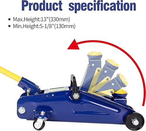 Miniatura 2 de Gato de piso resistente de 2 toneladas, rango de elevación de 5-18 a 13 pulgadas, gato hidráulico de bajo perfil para carro de servicio, capacidad