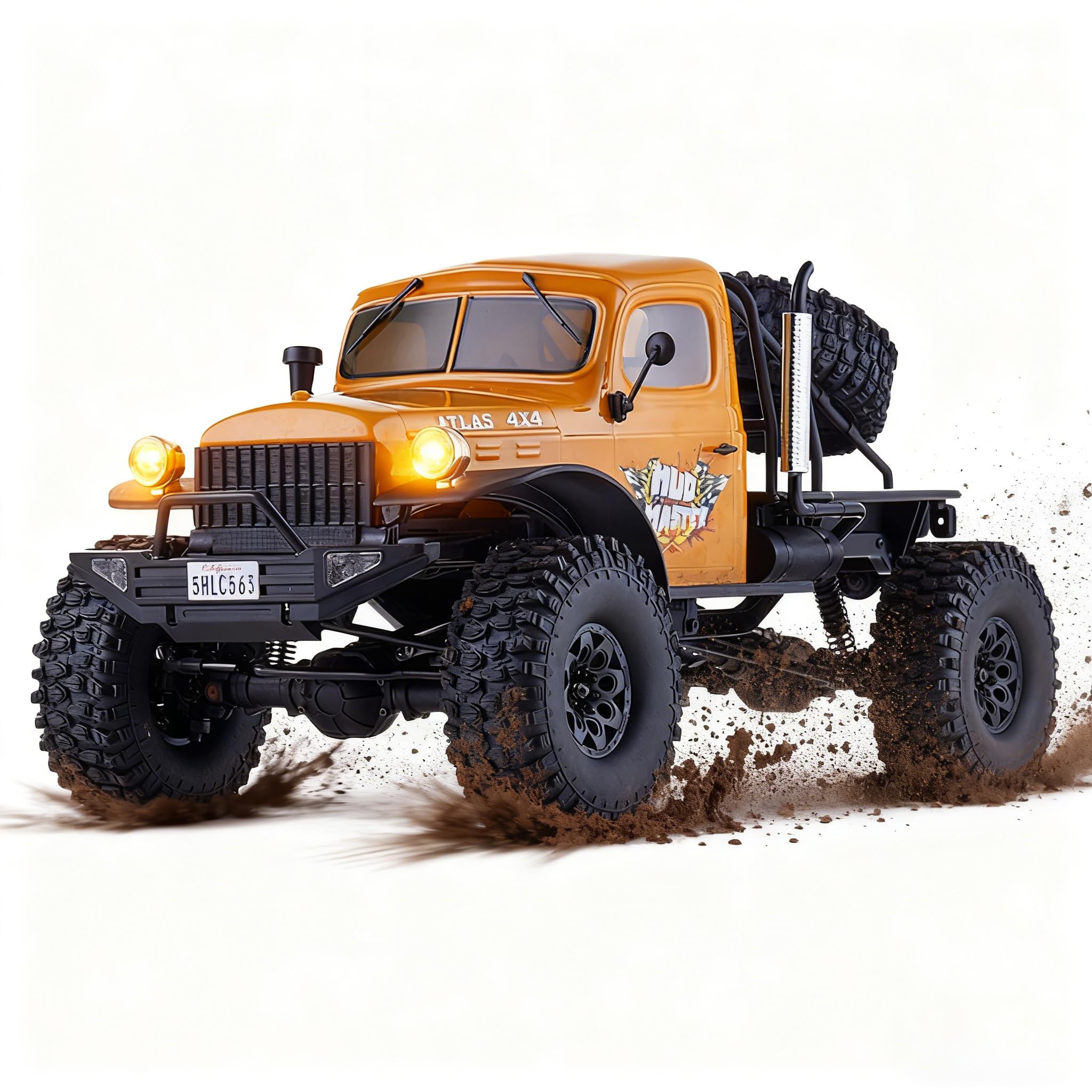 Fms Rochobby 1/10 Atlas Ready Set RC Crawler RC Truck 4X4 with Lighting, 2.4GHz Radio,Ball Bearing, Metal-Gear Full,4 Link Suspension,Rapid Separation Car Body for Adult Yellow