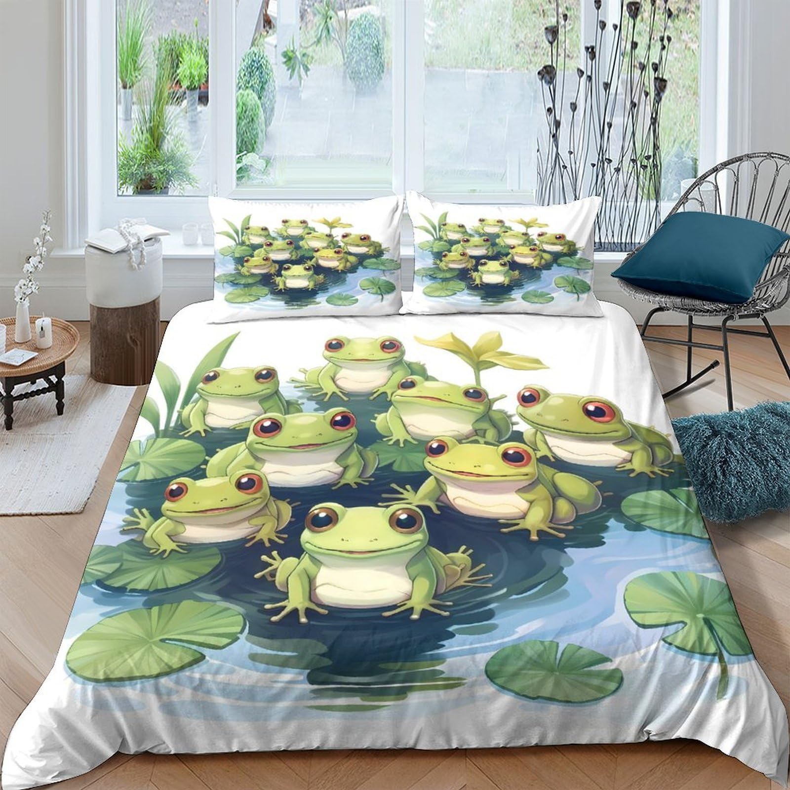 Ctjqhvkz Style-1 3D Printed Cartoon Frog Pond Fitted Sheet Microfiber Soft Green Water Lily Bed Cover For Bedroom Dorm Mattress Decor Single（135X200cm）