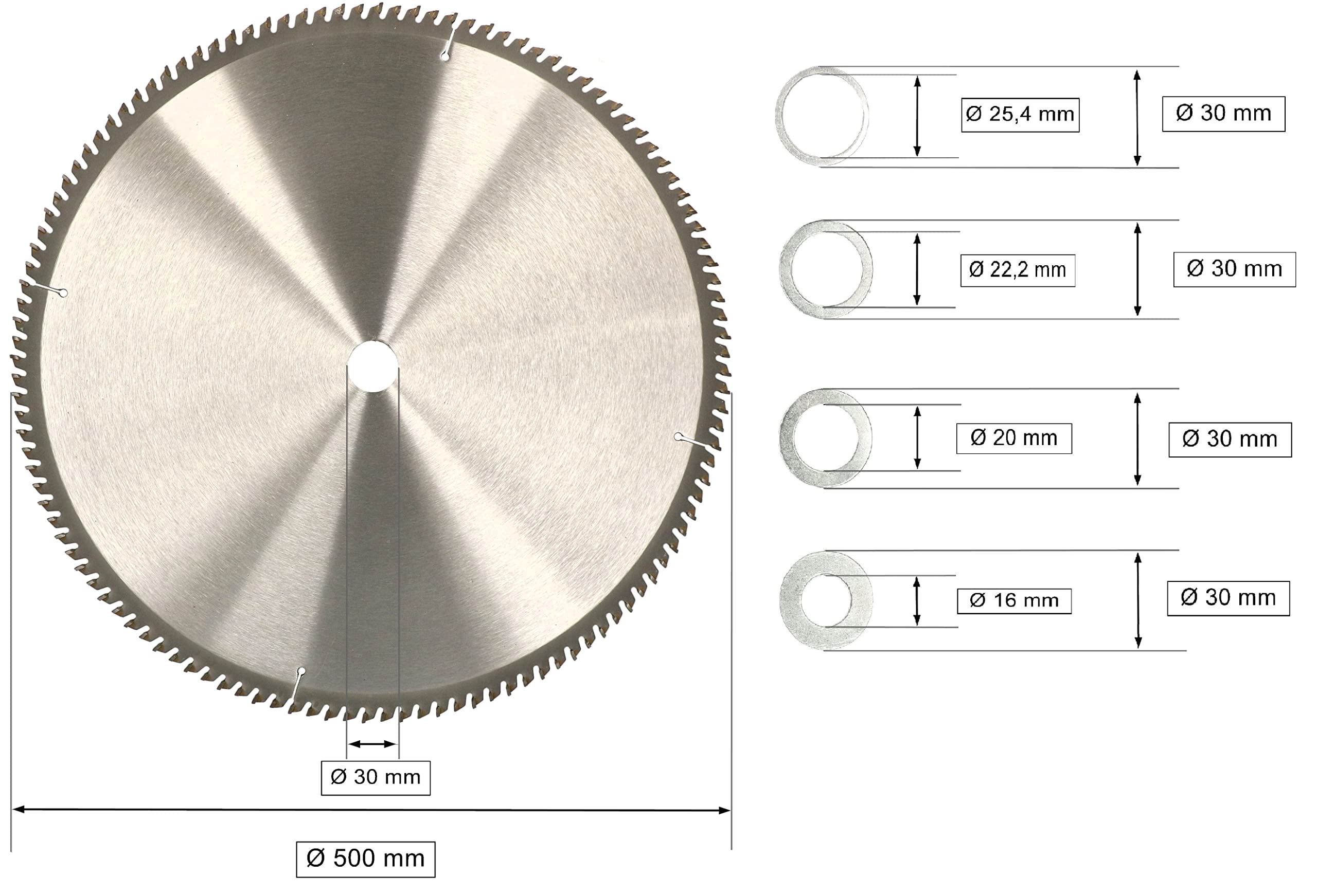 Kotarbau® Lama per sega in metallo duro per taglio del legno, a 120 denti, con diametro da 500 mm + anelli riduttori