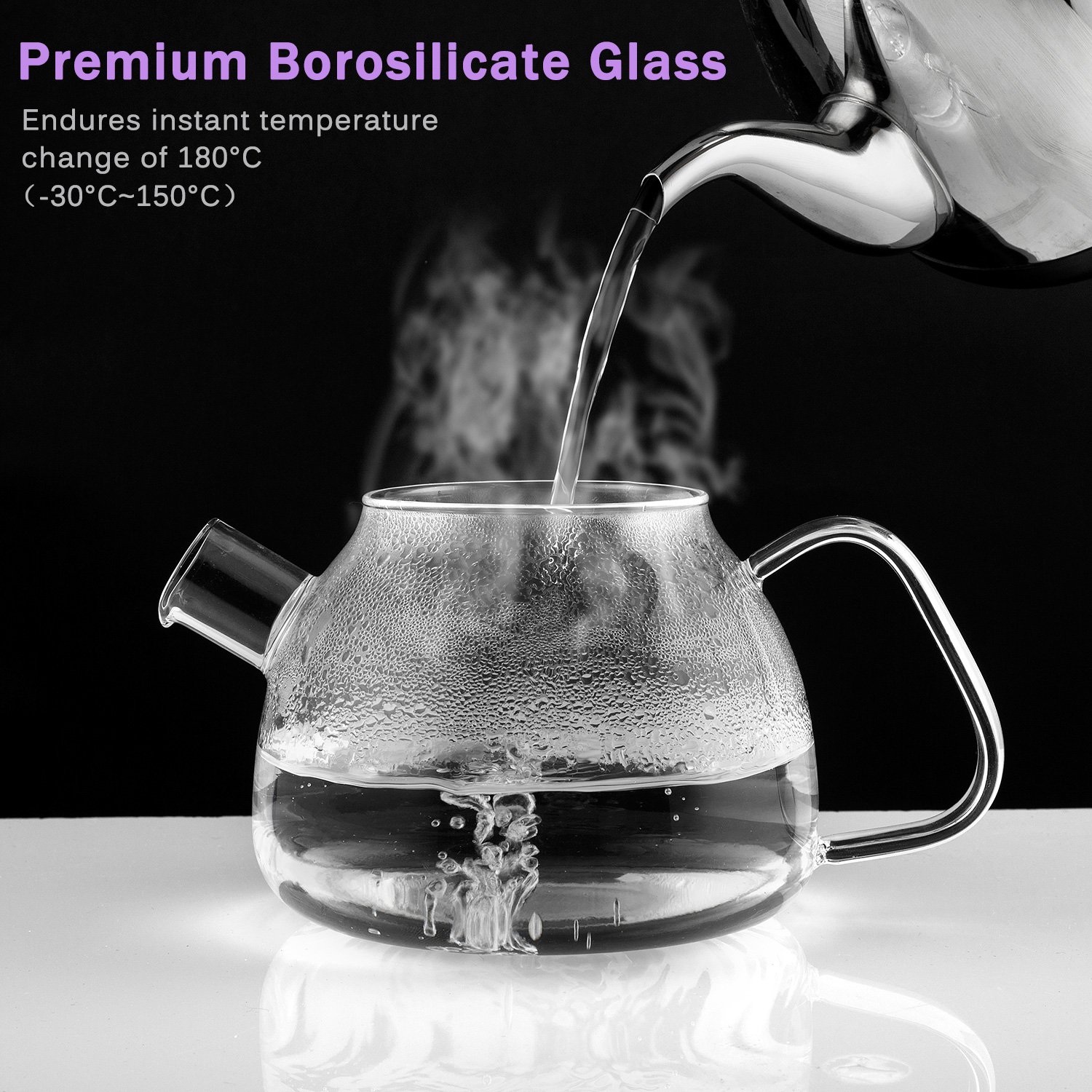 3S Glass Teapot Loose Leaf Tea Maker Stovetop Safe Tea Kettle 900ML