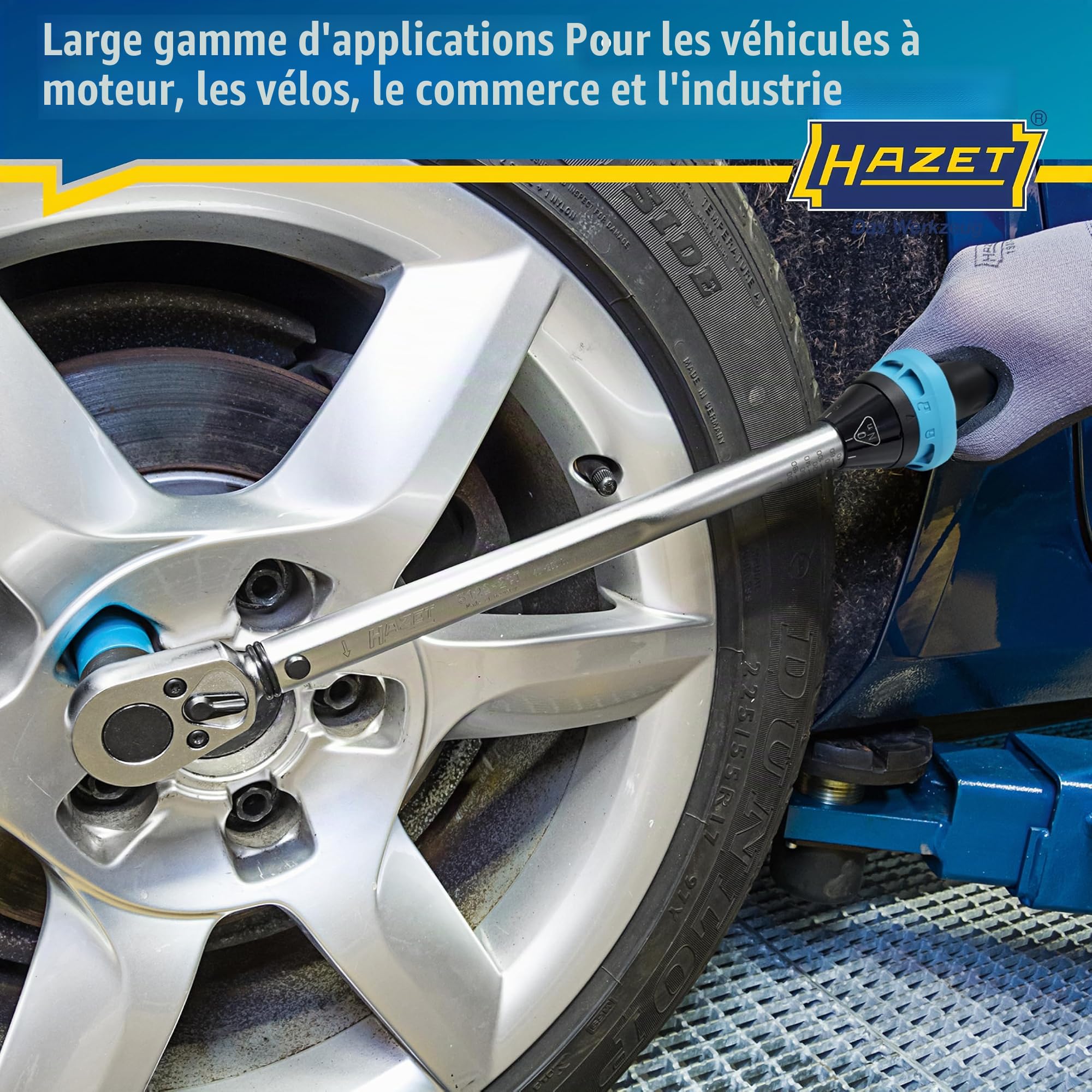 HAZET Clé dynamométrique 5122-2CT I Sortie : carré 12,5 mm, 1/2 pouce, tolérance : 4%, 32 dents I Cliquet réversible pour voiture et vélo I 519mm