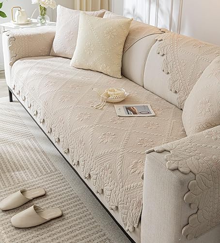 Miniatura 5 de Funda acolchada de algodón para sofá para perro, funda de sofá modular con bordado rústico, suave y antideslizante, protector de muebles para niños,