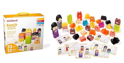 Miniland Juego de bloques de diversidad familiar para niños de 3 a 6 años. 33 piezas, 12 hojas de actividades y 1 folleto. Compatible con