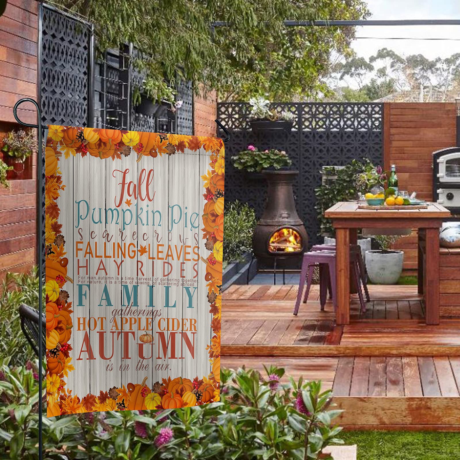 Bandiera da Giardino per Esterno Ringraziamento Autunno Zucca Fattoria del Legno Verticale Bifacciale Bandiere da Giardino Stagionali Bandiere da Giardino per Decorazioni per la casa all'aper