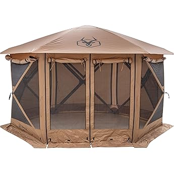 Gazelle Tents™, G6 6-Sided Portable Gazebo, Easy Pop-Up Hub Screen Tent, Waterproof, UV Resistant, 8-Person & Table, Desert Sand, 86" x 124" x 124", GG601DS