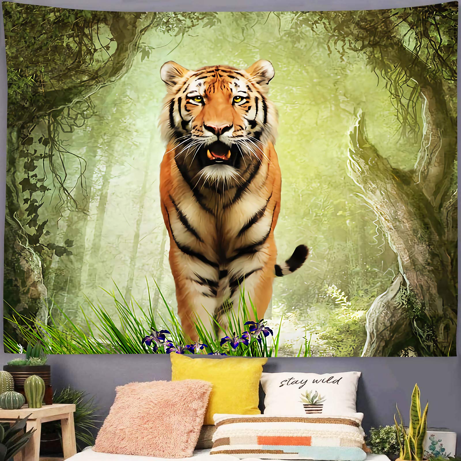 虎のタスペリー Amazon.co.jp: 壁掛けタペストリー 森の虎のデザイン リビング