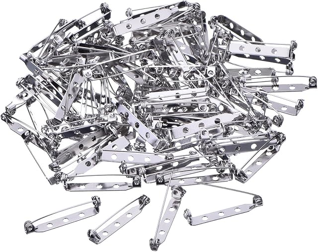100 Pieces Silver Tone Pin Back Clasp Brooch Name Badge Craft (1.26 Inch)
