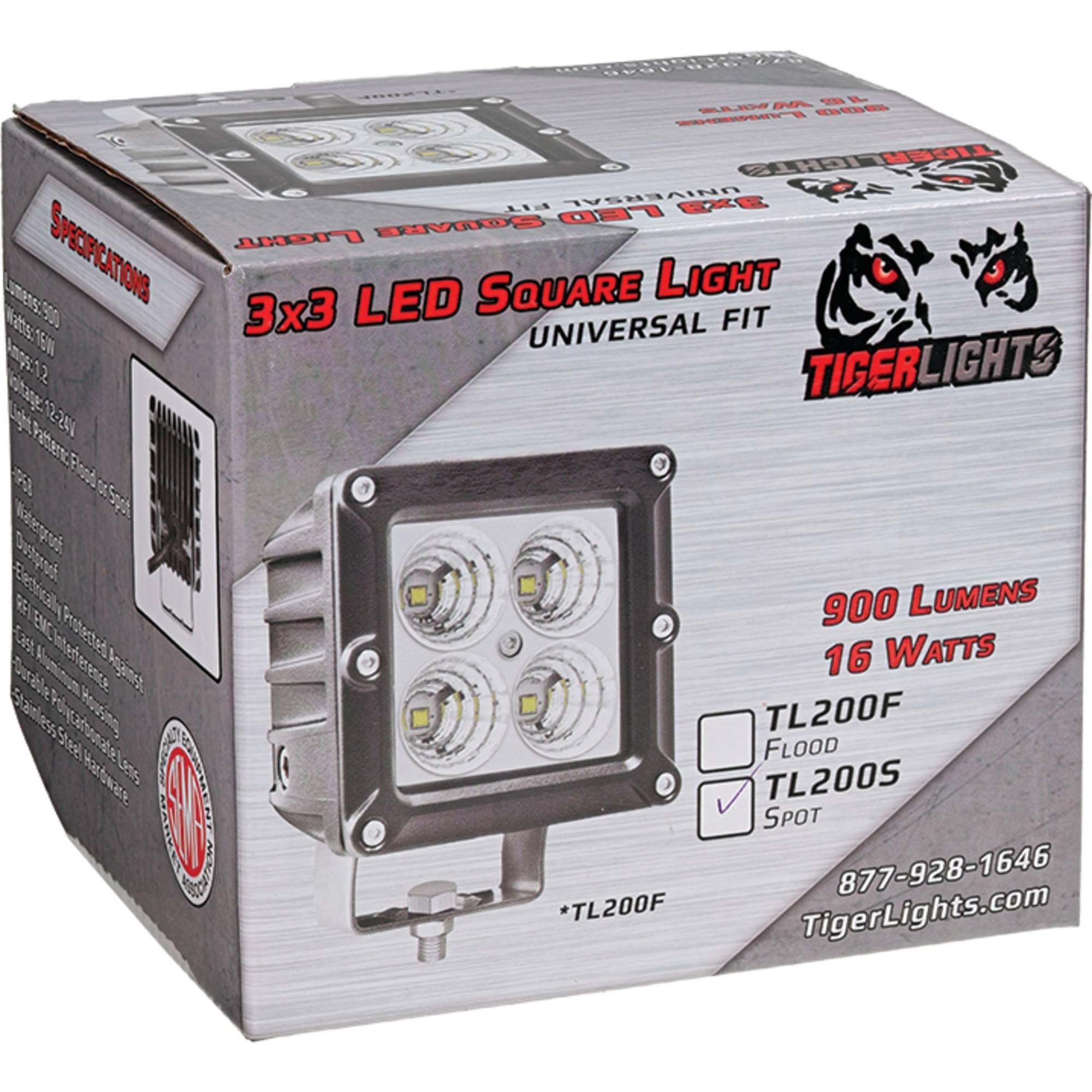 Tiger Lights TL200S - Faretto LED quadrato, 12 V, 16 A, 900 lumen, per fuoristrada