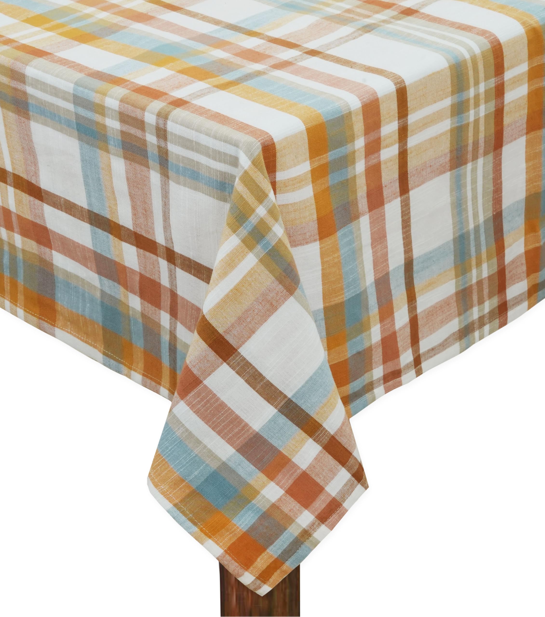 Cotton Craft Rust Blue Multi Plaid Fall Plaid Tablecloth 52 X 70-100% Cotton Rectangle Table Cover - Rust Blue Multi - Thanksgiving Harvest Halloween Christmas Holiday Dining Kitchen Tablecloth