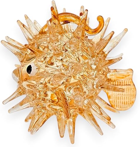 Vista 6 de ChangThai Design Pequeña figura de pez inflado naranja de 2 pulgadas – Miniatura de vidrio soplado a mano pez globo pez hinchado pez globo pez globo