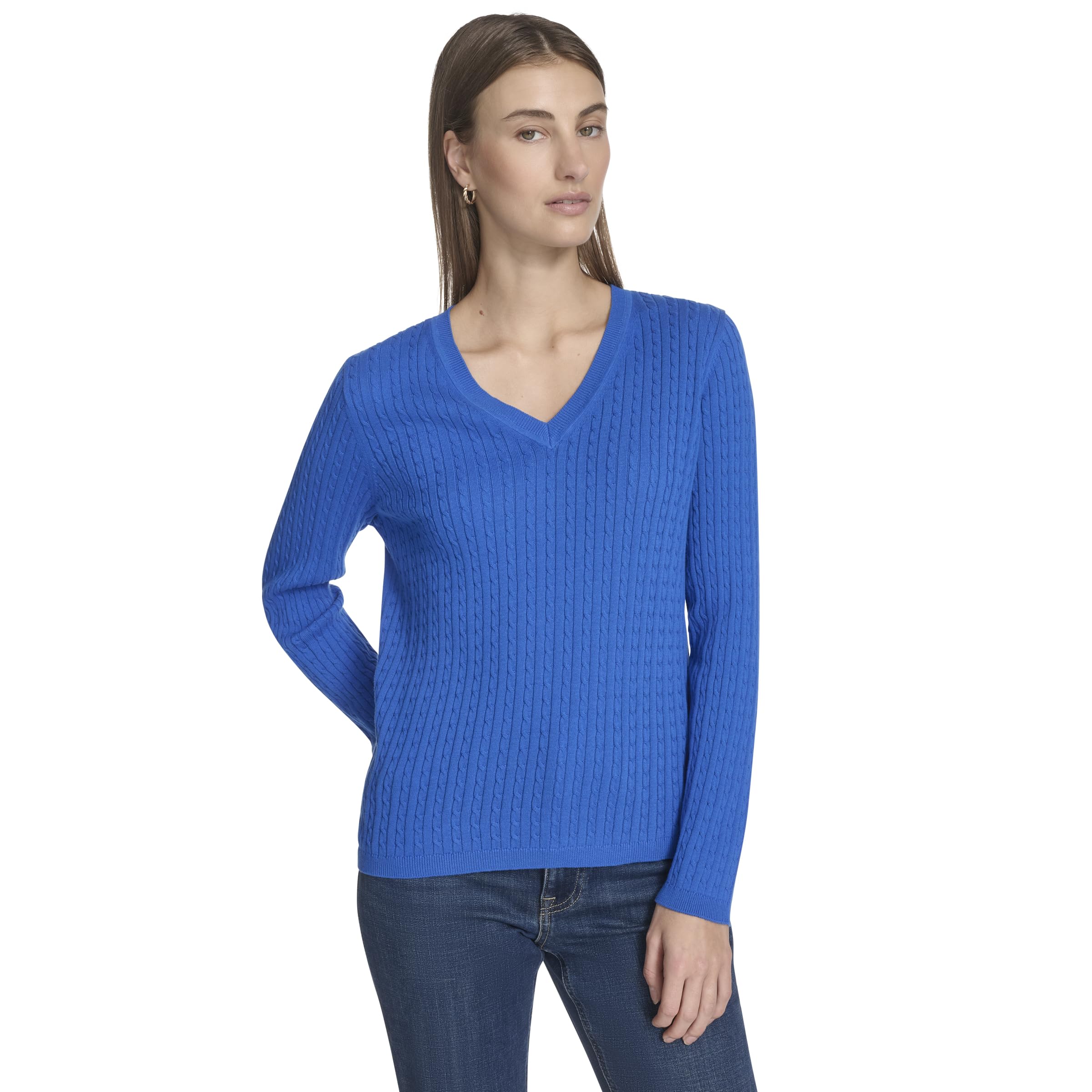 Nautica Women's Cable V-Neck Sweater
