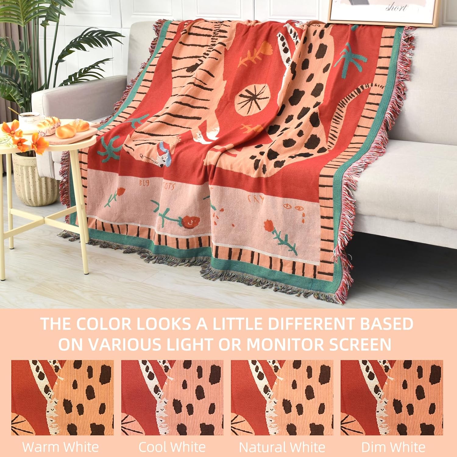 Boho Throw Blanket Reversible Cotton Bohemian Tapestry Hippie Room Decor Outdoor Blanket Double Sided (Boho Leopard 50"x60") - Image 4