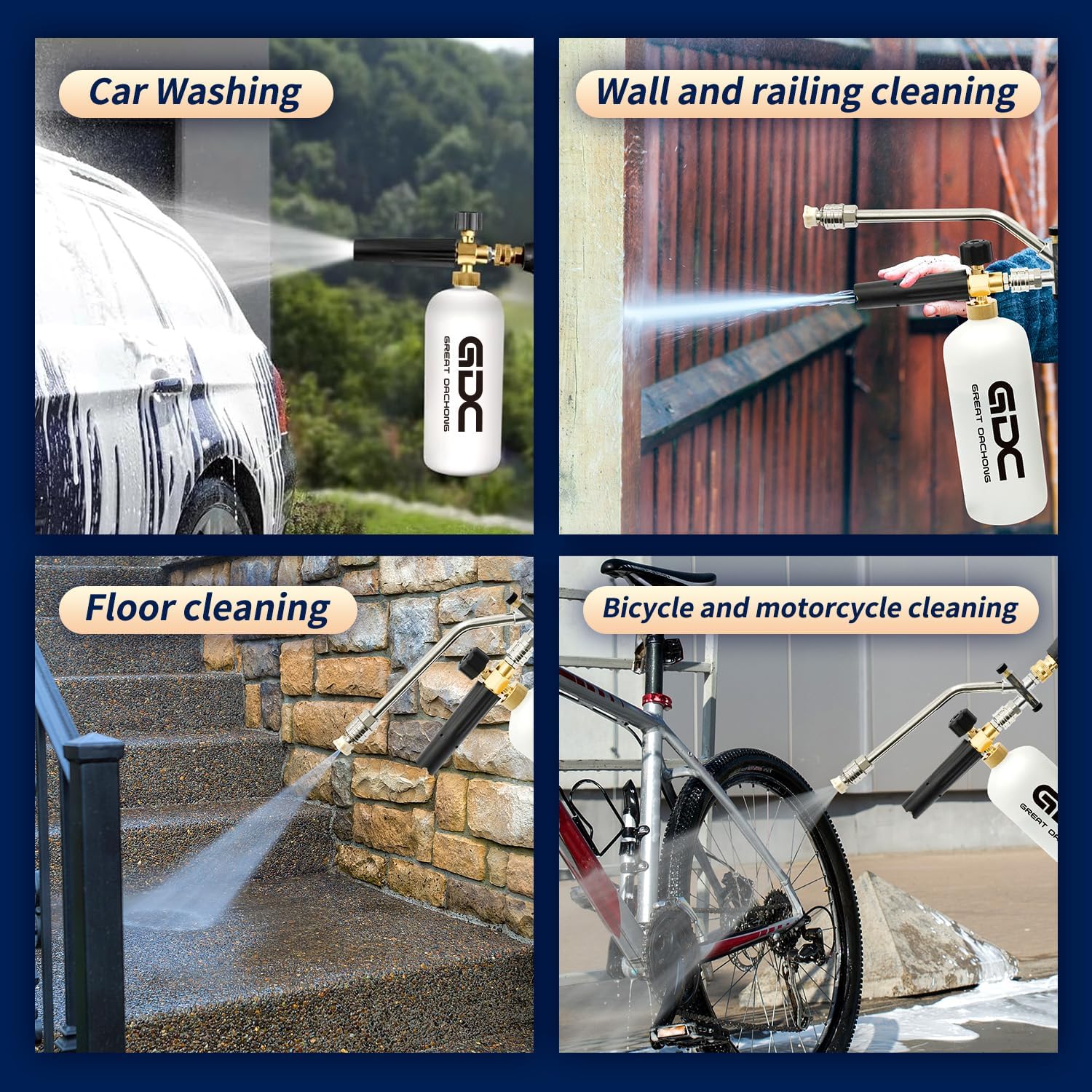 Foam Cannon for Pressure Washer with Dual Connector & Short Spray Gun, 1/4" Quick Connect & M22 Male Inlet, Double Tip, 5 Power Washer Nozzle Tips, 4000 PSI Car Wash Kit (Not Fit Garden Hoses)