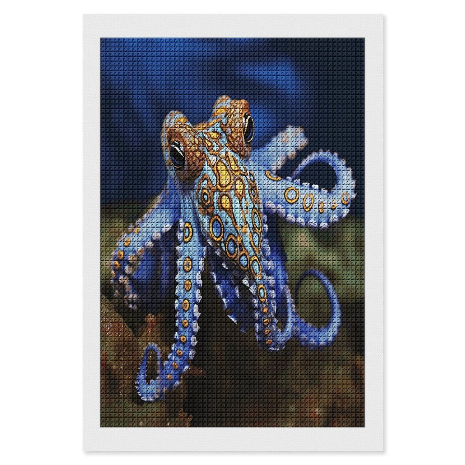 FodPand Blue Ringed Octopus Diamond Painting Kit for Beginner Fun 5D DIY Crafts for Adults Diamond Art Kits Square Diamond Art Canvas Painting Gem Art Crafts for Home Wall Decor 8"x12"