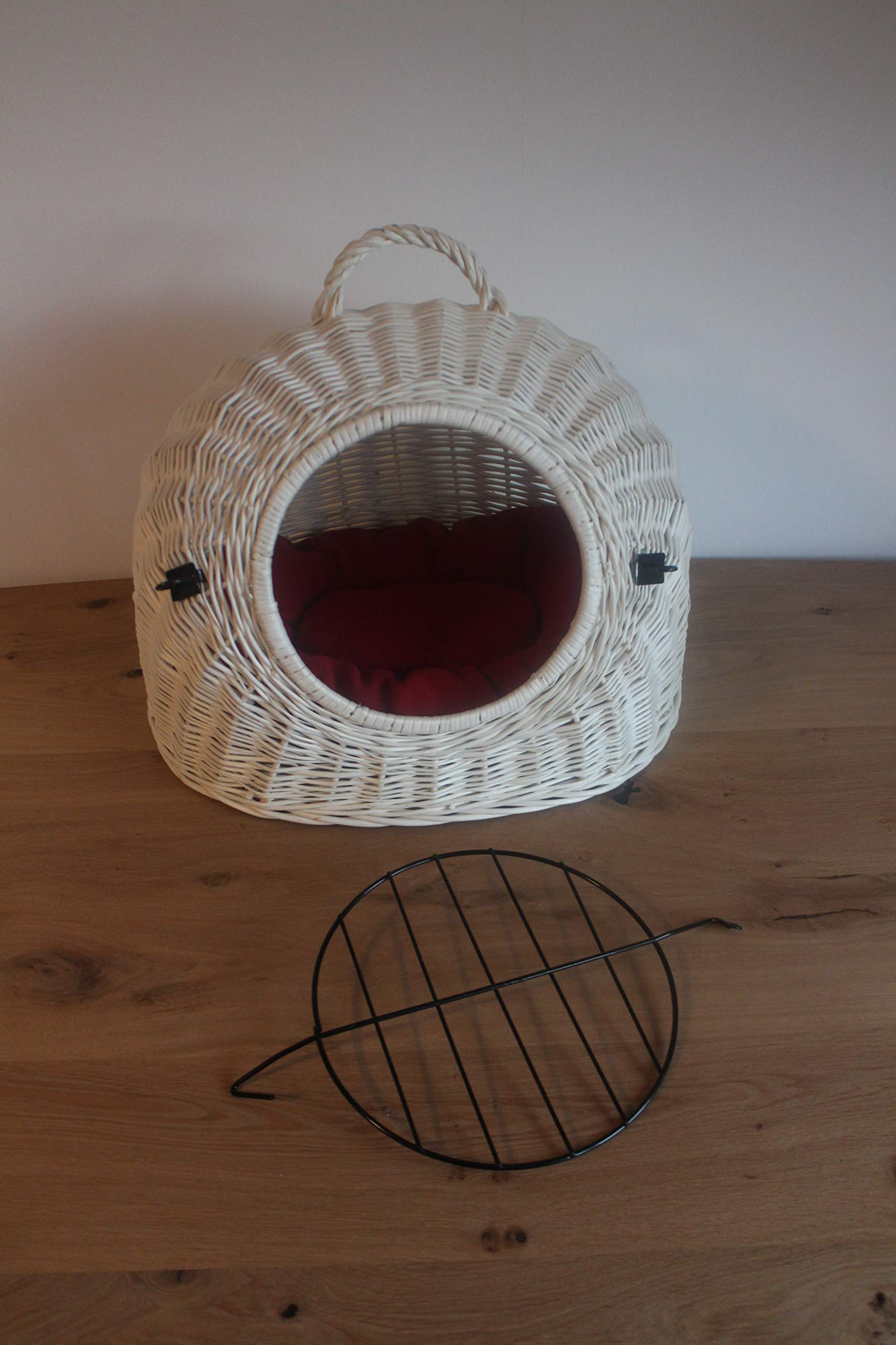 Marcus Katzentransportkorb Katzenschlafplatz aus Weide mit Metallgitter und Kissen L XL XXL Transportkorb Transportbox für Hunde oder Katzen (XXL= 55cm)