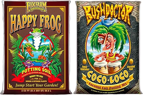 FoxFarm Happy Frog - Tierra para macetas de 2 pies cúbicos y tierra para macetas Bush Doctor Coco Loco, 2 pies cúbicos (paquete de 2) – para plantas