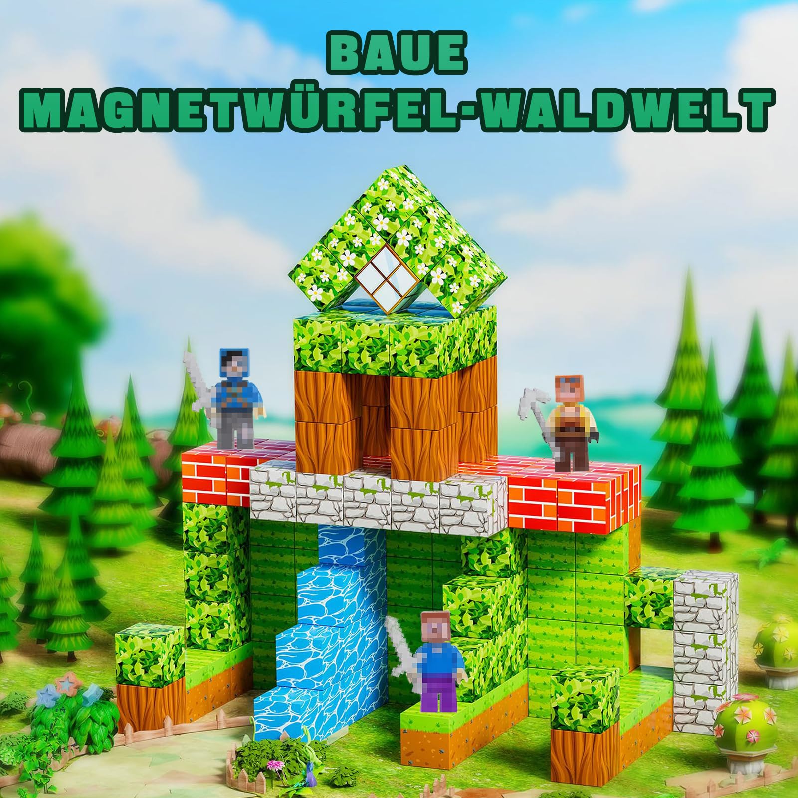 Bloques de construcción magnéticos, 150 unidades, juego de bloques de construcción magnéticos con 6 figuras de mineros y 20 pegatinas, juguete magnético 3D para niños a partir de 3, STEM