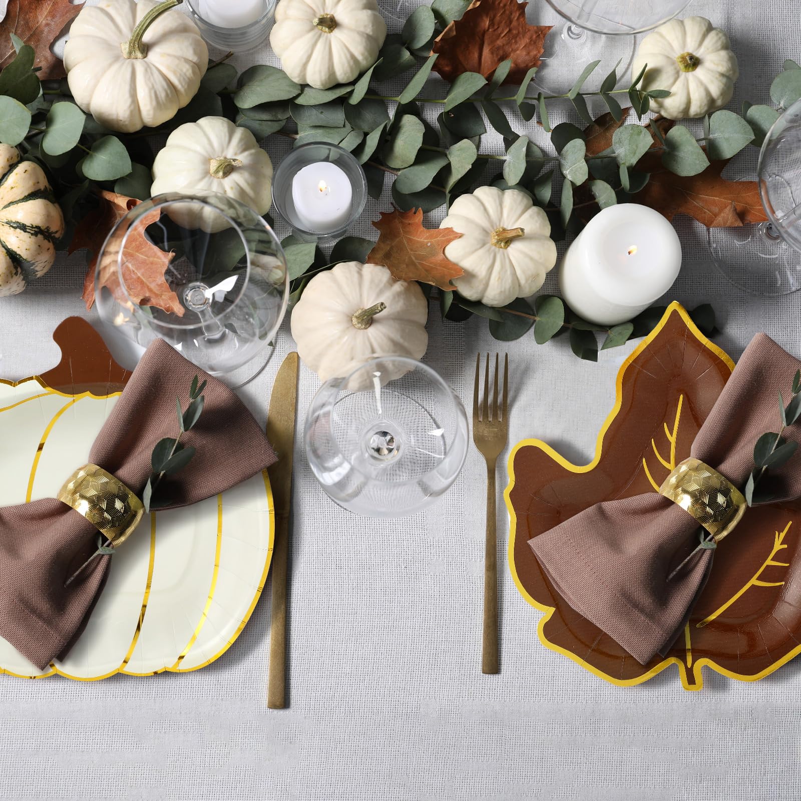 Mimorou Lot de 100 assiettes jetables en carton pour l'automne, Thanksgiving, la récolte de l'automne, la fête de la récolte de l'automne, la vaisselle de fête en feuille d'or en forme de citrouille