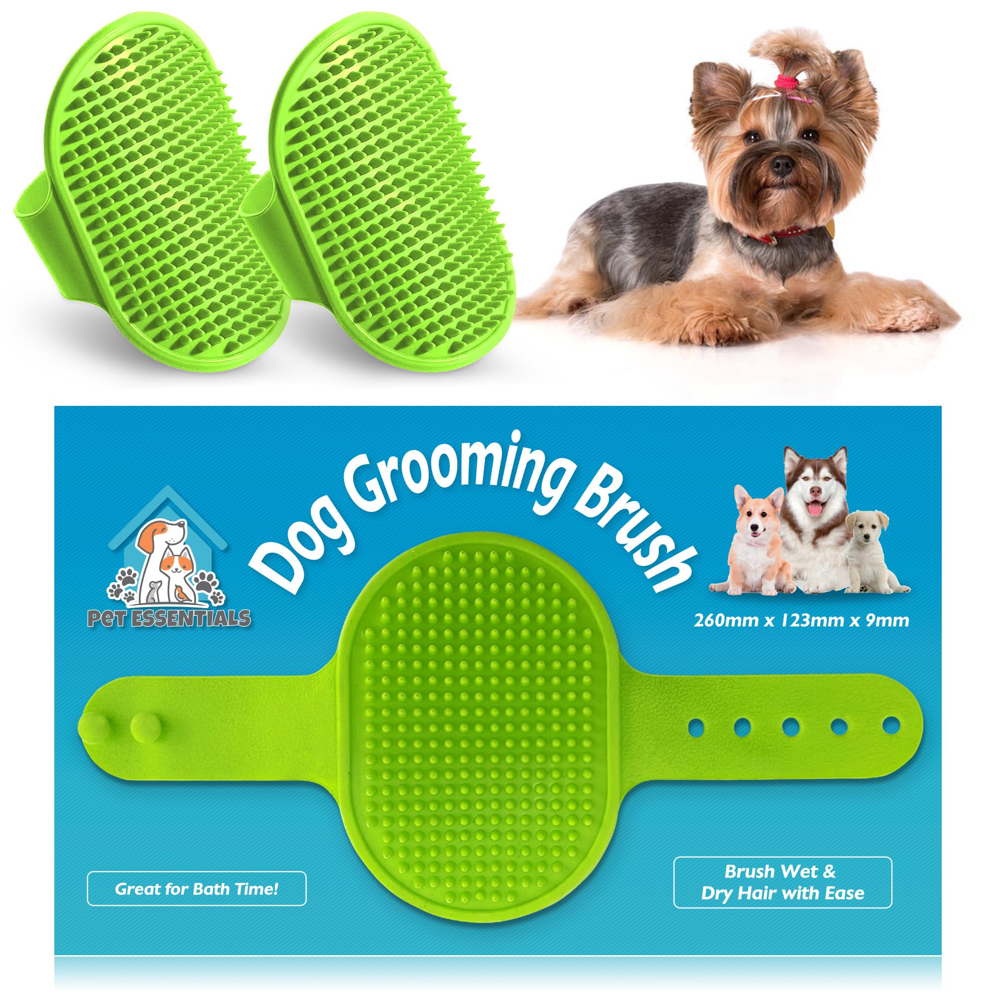 SOL 2pk Dog Grooming Brush for Pets 12.5 x 8.6cm Soft Silicone Bristle Dog & Puppy Brush