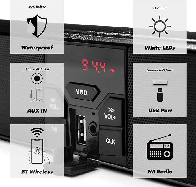 Parlantes Bluetooth para Moto GoHawk RE8, Impermeables con LED, Radio FM miniatura 3