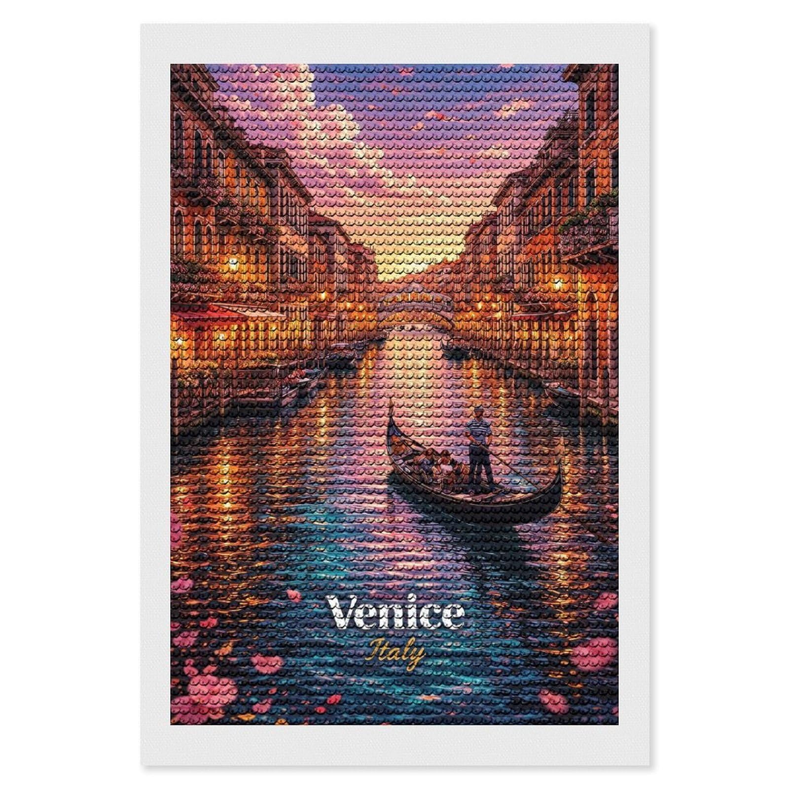 Junmoney Venice Canal at Sunset Diamond Painting Kit 8"x12", Adhesive Canvas, Home Wall Decor, for Beginners, Birthday Gift, Full Kit Included