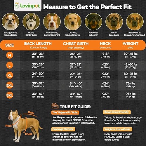 Miniatura 2 de LovinPet Trajes corporales grandes para perros después de la cirugía, camisa para aliviar la ansiedad de las mascotas, mameluco antilamidas, tela