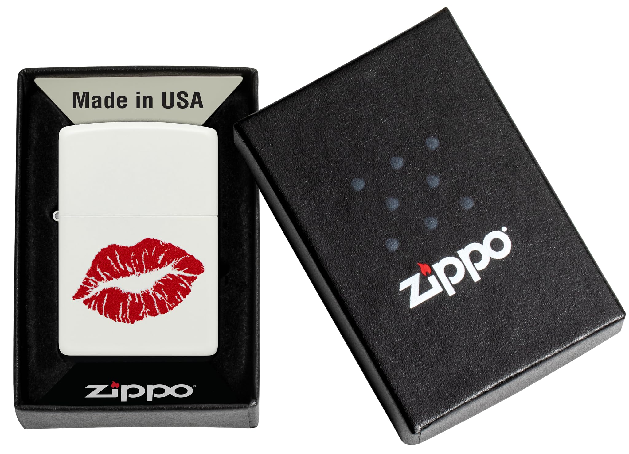 Zippo Accendino da tempesta – Kiss, bianco opaco, colore immagine – Ricaricabile – Riutilizzabile – Design antivento – Confezione regalo – Made in USA